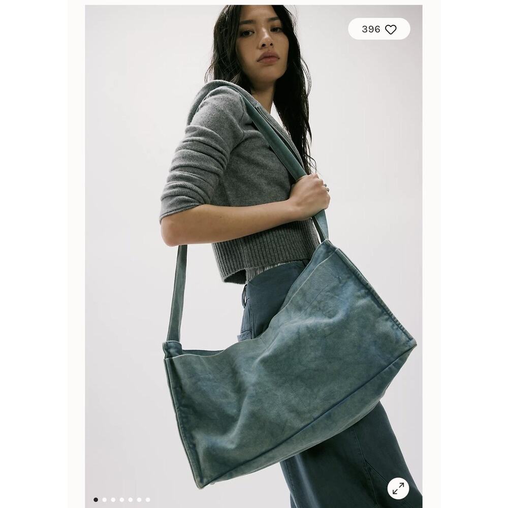 Free People Camp Crush Crossbody Bag Womens Large Blue Canvas Adjustable Zip
